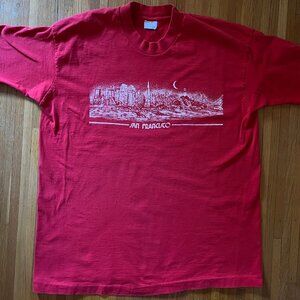 Vintage Men's Red San Francisco Spell Out T Shirt Sz Large Single Stitch USA